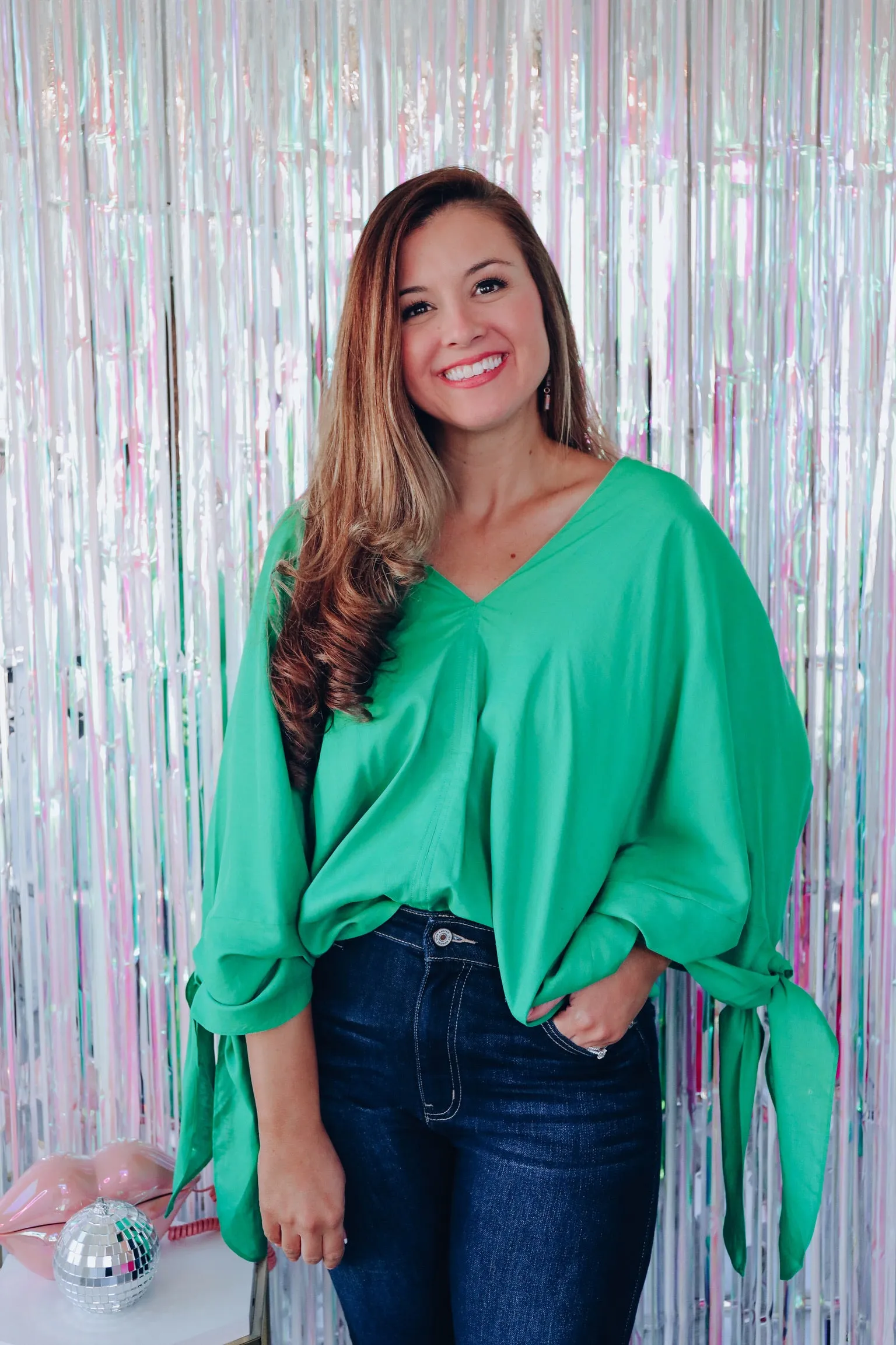 Free Spirit Tie Sleeve Blouse - Green