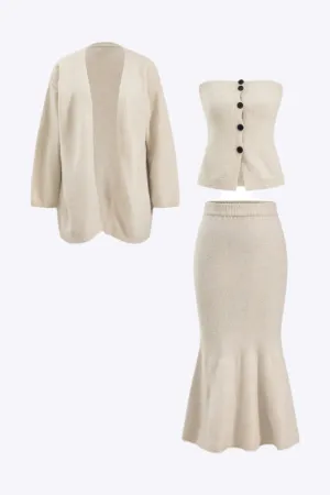 Genevieve - Knit Button Stylish Woman's Tank Top Cardigan and Skirt Set