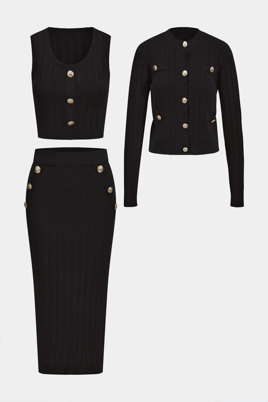 Geraldine - Soft Knit Co-Ord Set Woman's Tank Top Cardigan and Skirt