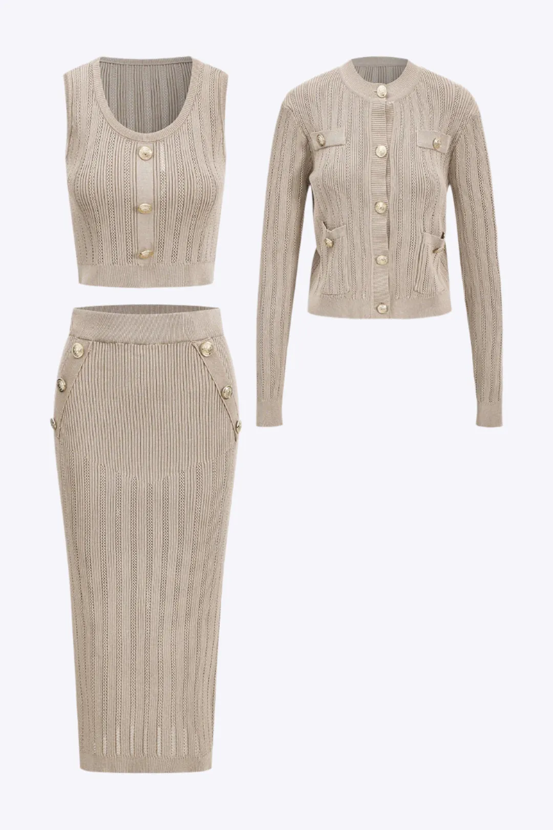 Geraldine - Soft Knit Co-Ord Set Woman's Tank Top Cardigan and Skirt