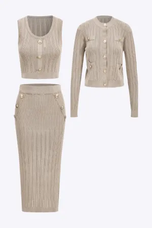 Geraldine - Soft Knit Co-Ord Set Woman's Tank Top Cardigan and Skirt