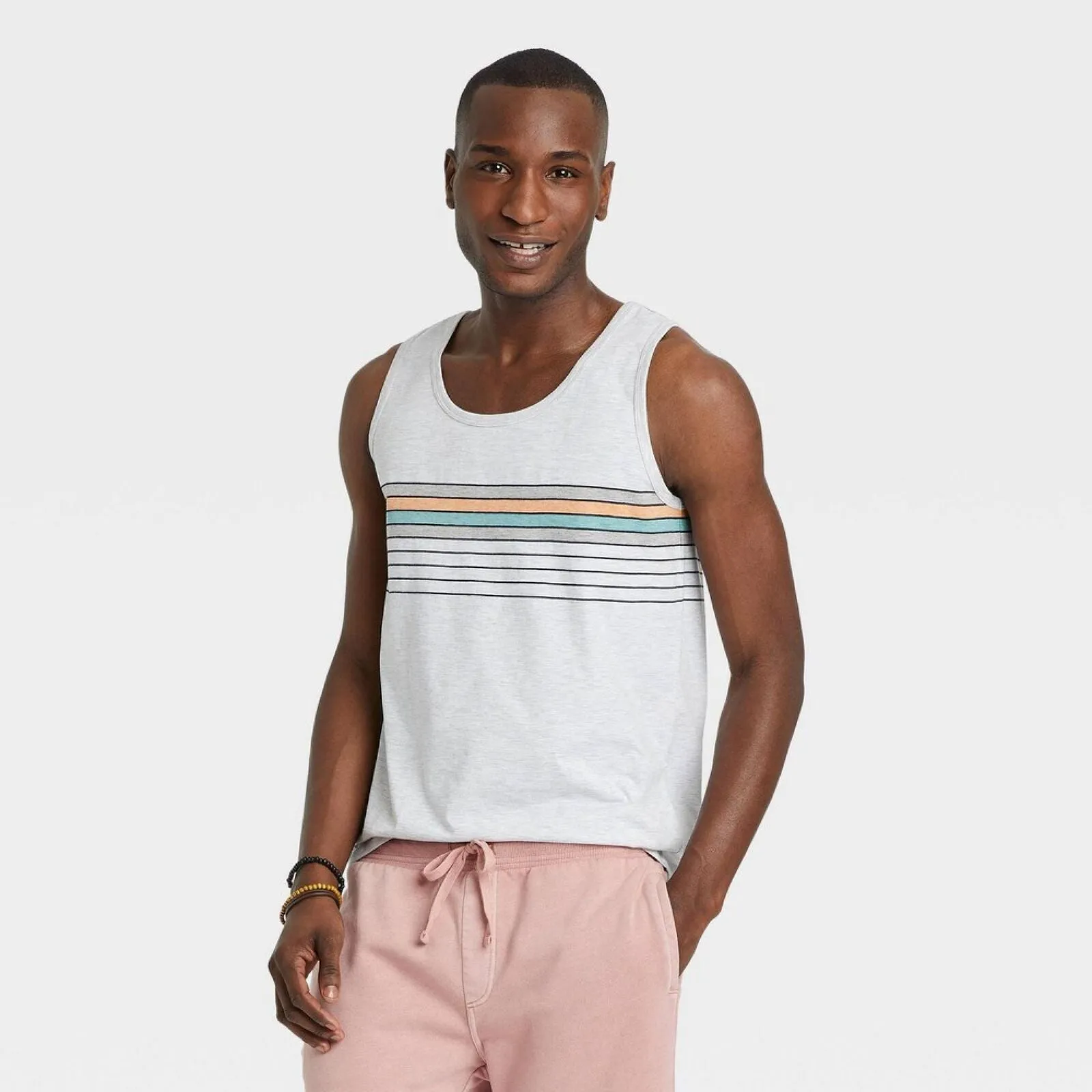 Goodfellow & Co Men's Striped Relaxed Fit Scoop Neck Tank Top Gray 2XL