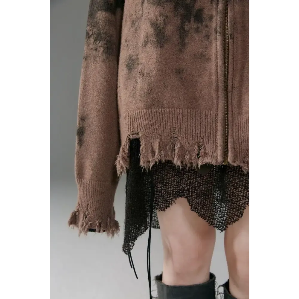 Grunge Aesthetic Knitted Cardigan with Extra Distressed Design