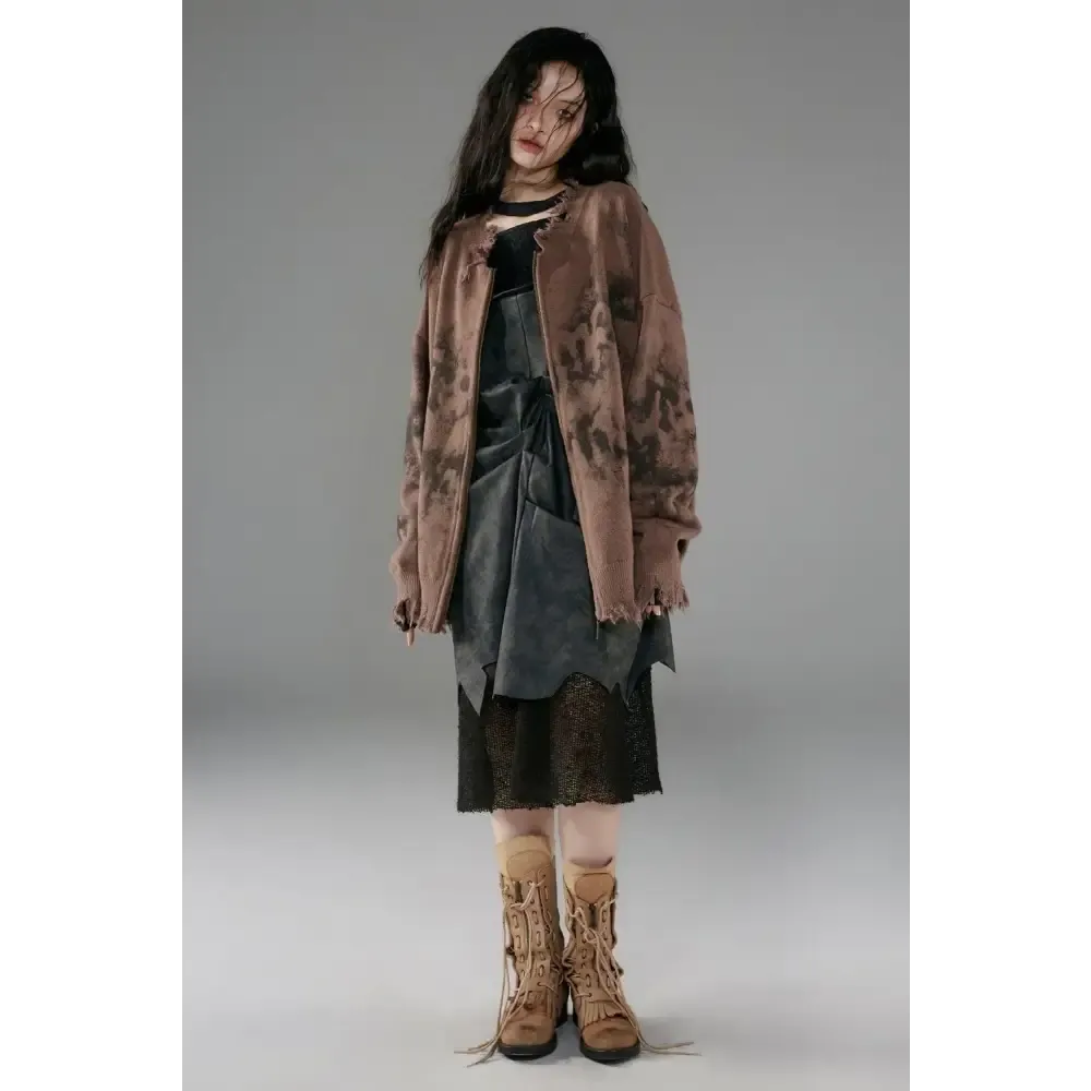 Grunge Aesthetic Knitted Cardigan with Extra Distressed Design