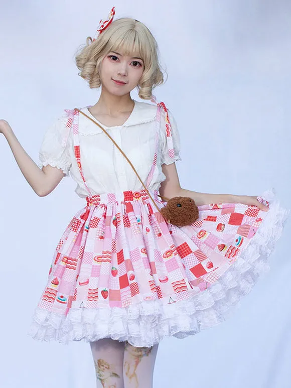 Harajuku Fashion Lolita SK Ruffles Red Floral Print Lolita Skirts