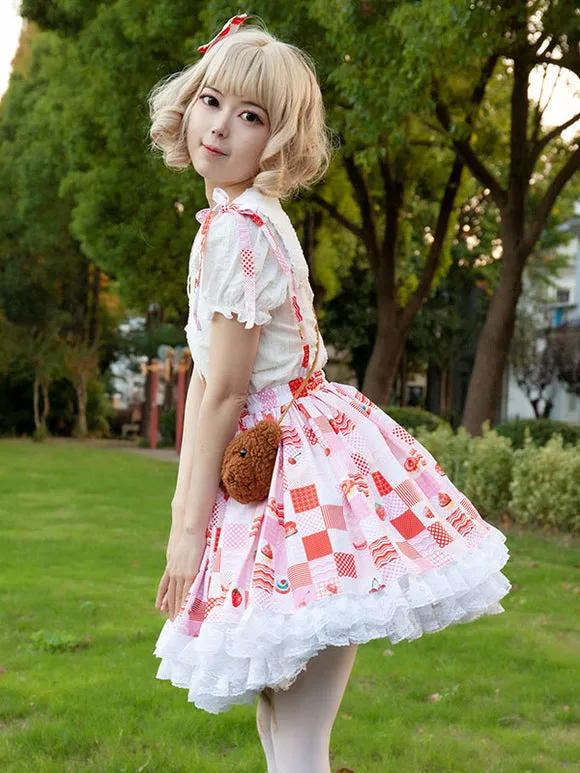 Harajuku Fashion Lolita SK Ruffles Red Floral Print Lolita Skirts