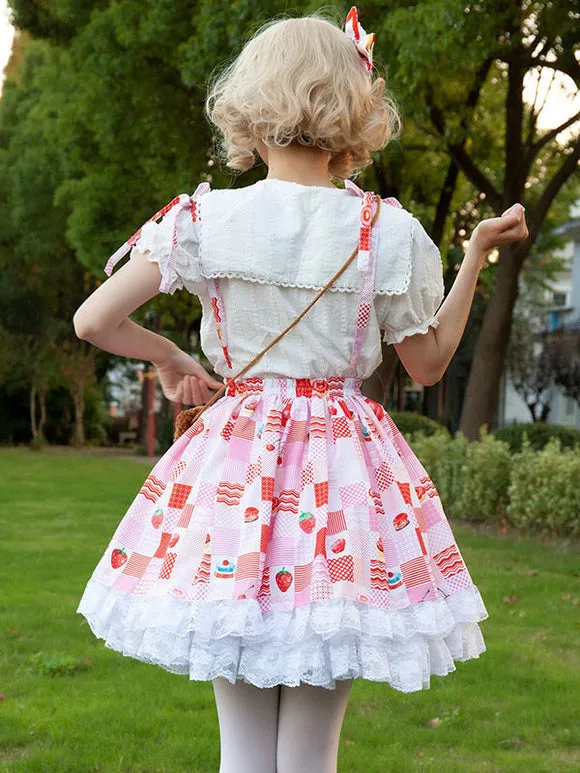 Harajuku Fashion Lolita SK Ruffles Red Floral Print Lolita Skirts