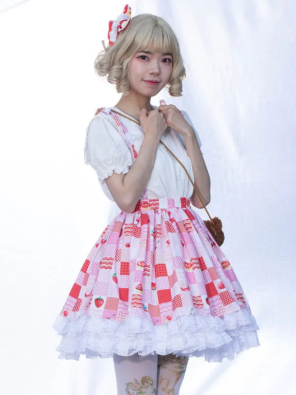 Harajuku Fashion Lolita SK Ruffles Red Floral Print Lolita Skirts