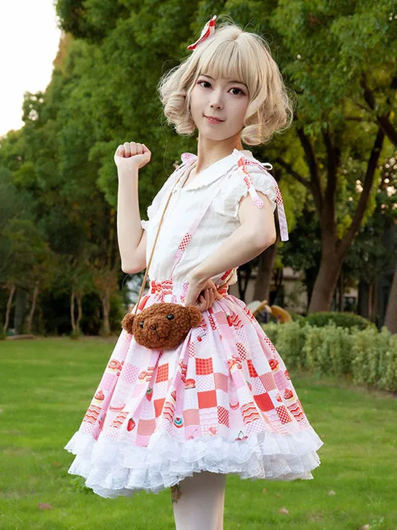 Harajuku Fashion Lolita SK Ruffles Red Floral Print Lolita Skirts