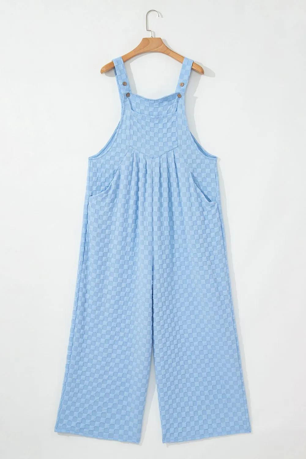 Hazel Blues® |  Checkered Pocketed Wide Leg Overalls