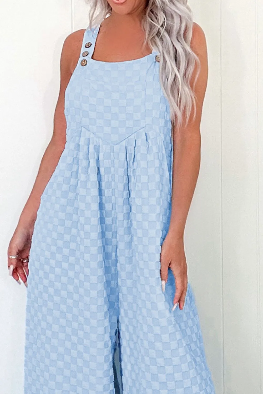 Hazel Blues® |  Checkered Pocketed Wide Leg Overalls