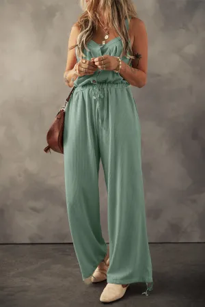 Hazel Blues® |  Drawstring Wide Strap Wide Leg Overalls