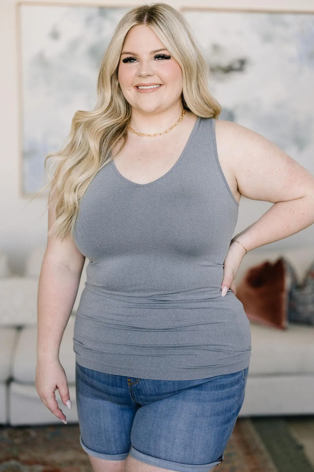 Hazel Blues® |  Standard Issue Seamless Longline Tank in Heather Grey