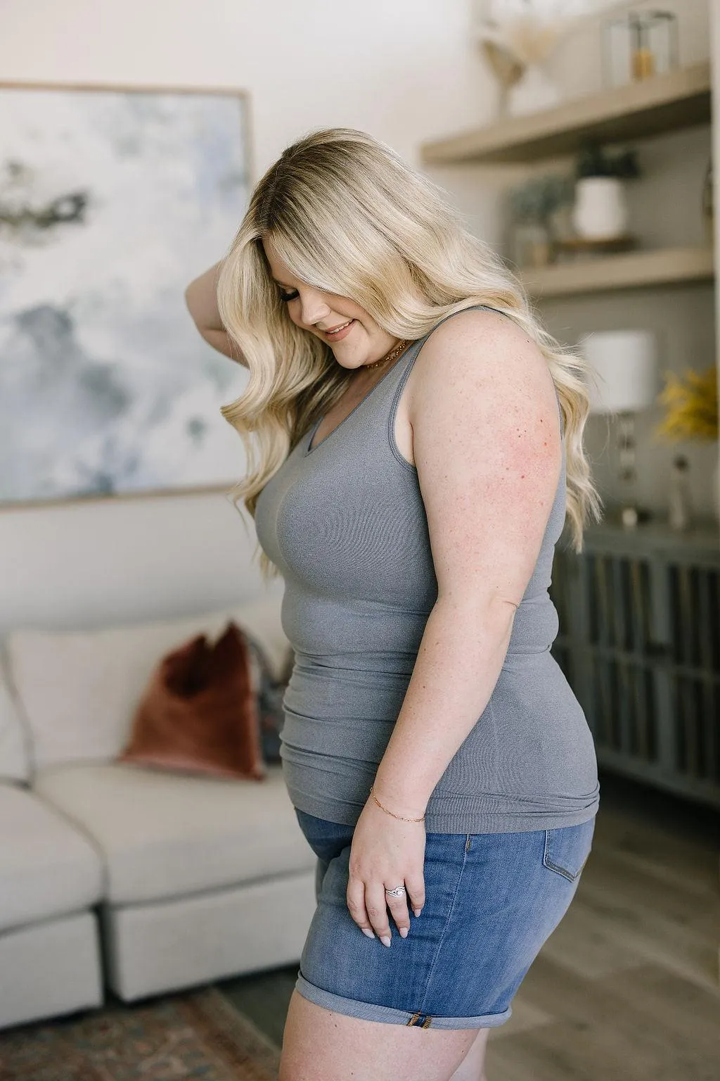 Hazel Blues® |  Standard Issue Seamless Longline Tank in Heather Grey