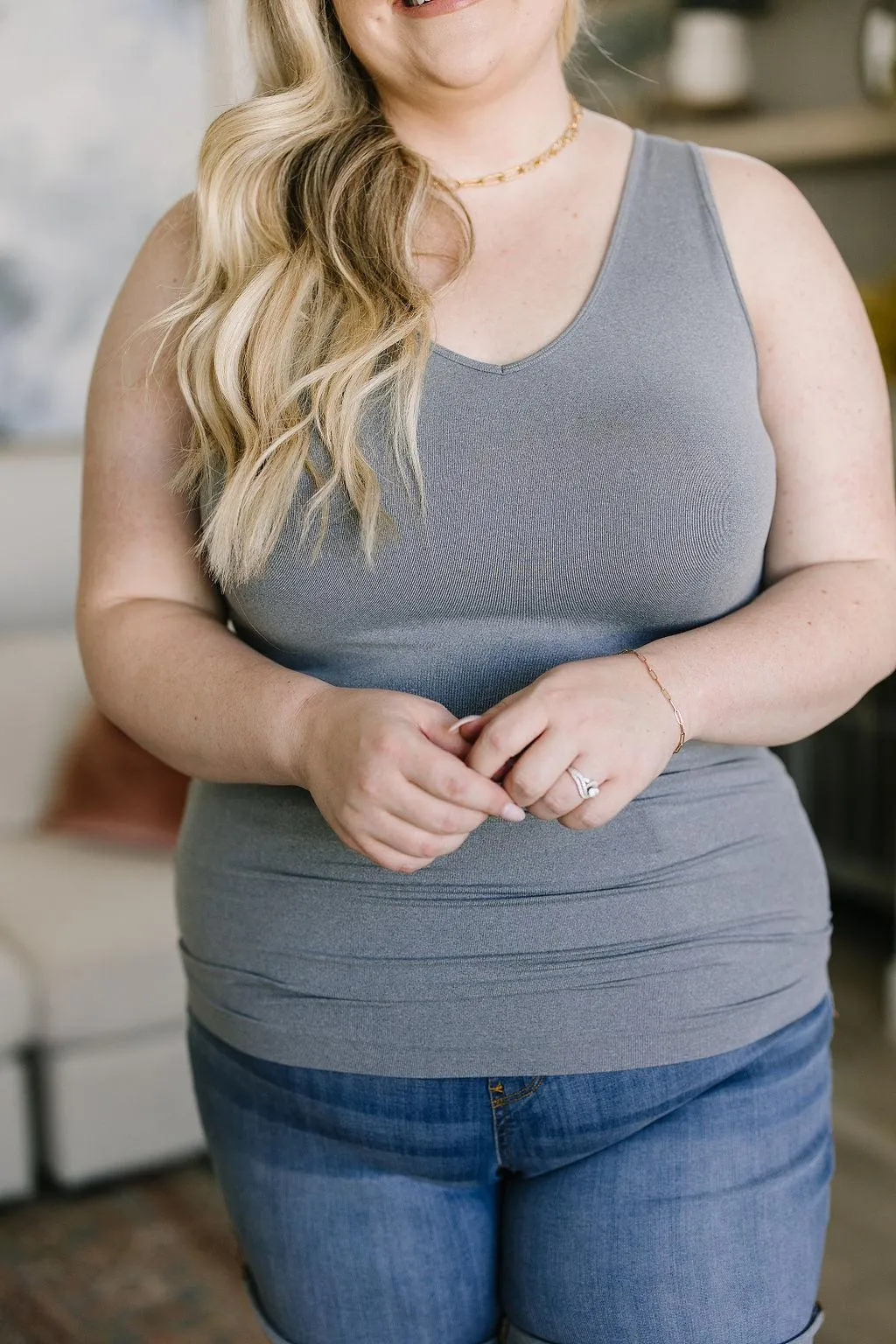 Hazel Blues® |  Standard Issue Seamless Longline Tank in Heather Grey