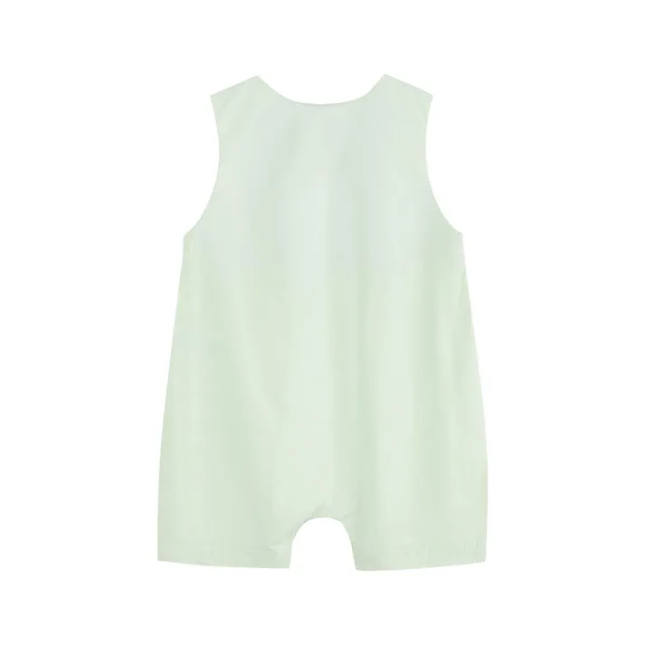 Honeydew Green Bunny Smocked Shortalls