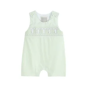 Honeydew Green Bunny Smocked Shortalls