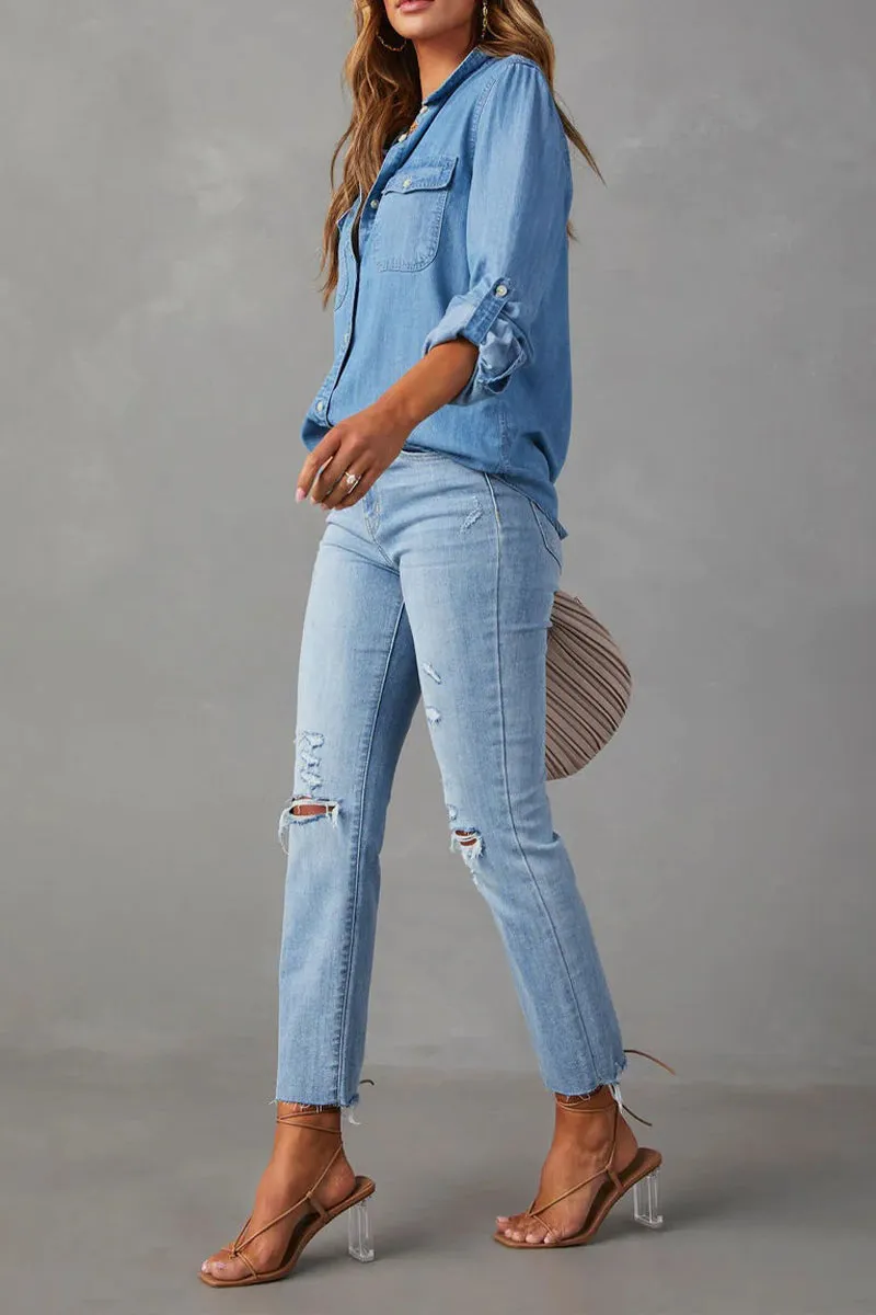 HTR1200 Classic Button-Down Chambray Shirt Top