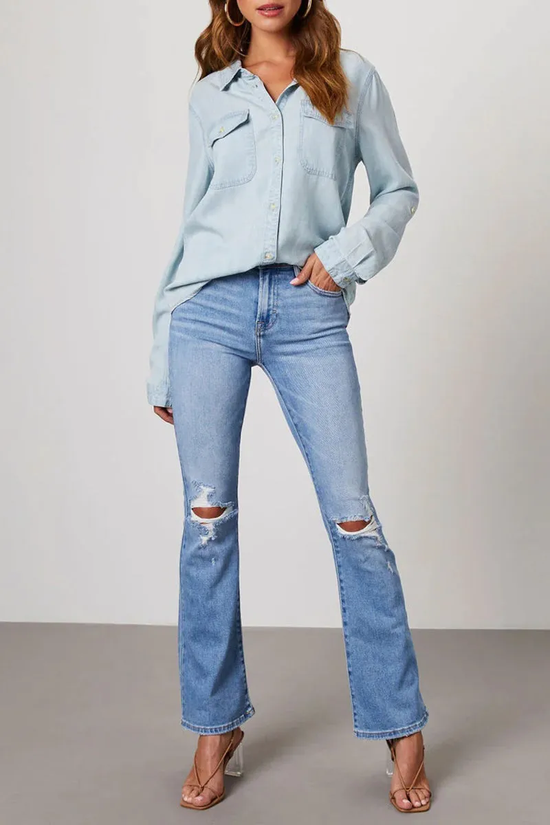 HTR1200 Classic Button-Down Chambray Shirt Top