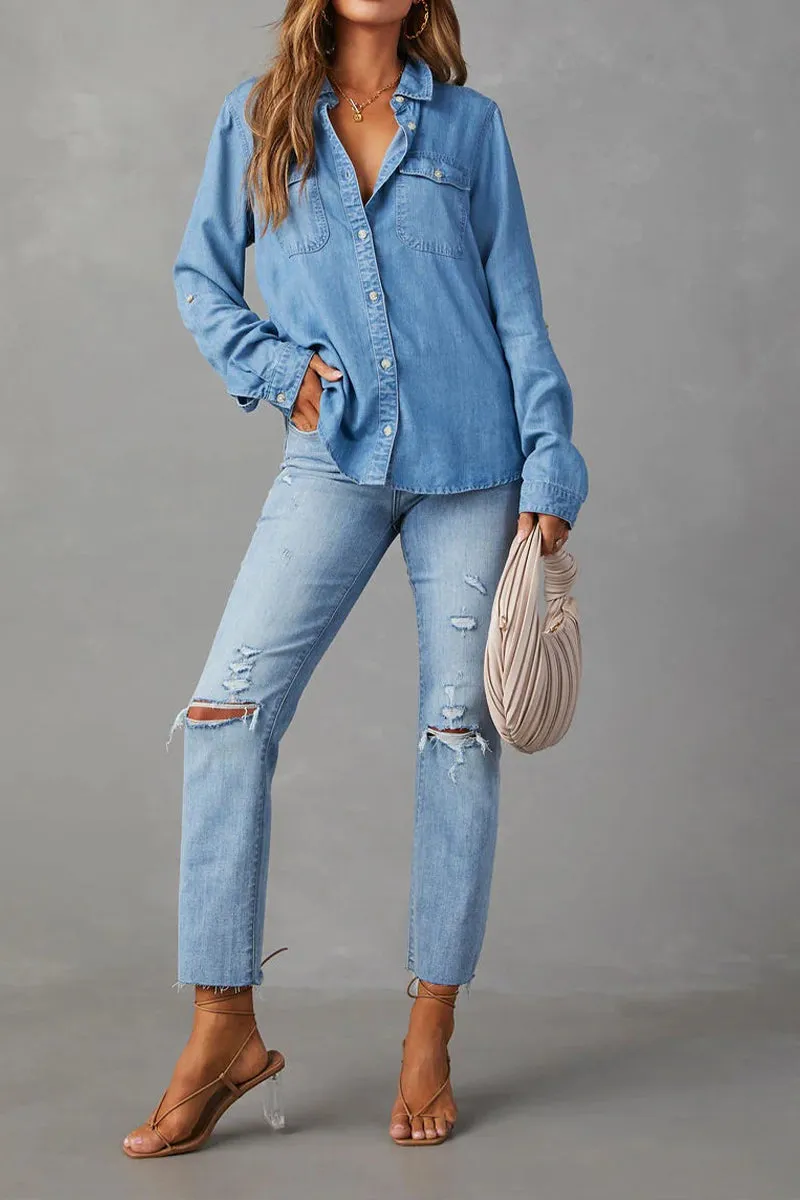 HTR1200 Classic Button-Down Chambray Shirt Top