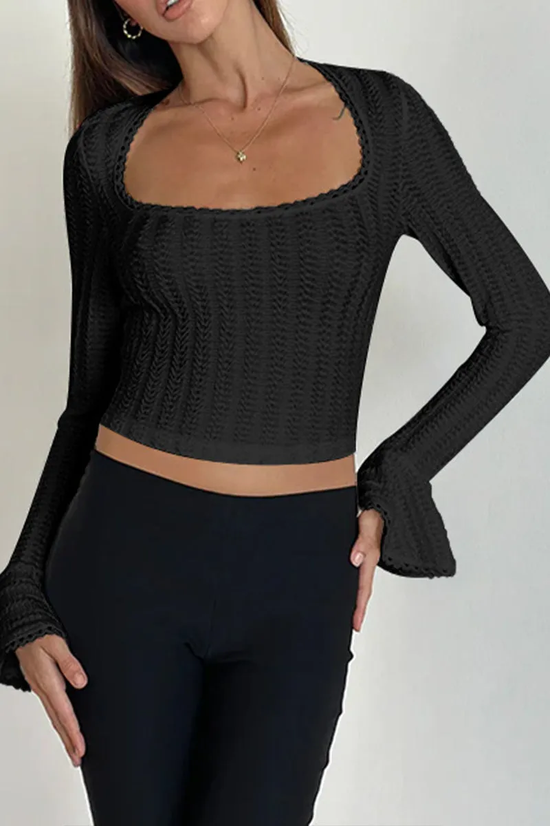 HTS1256 Delicate Crochet Bell-Sleeve Top