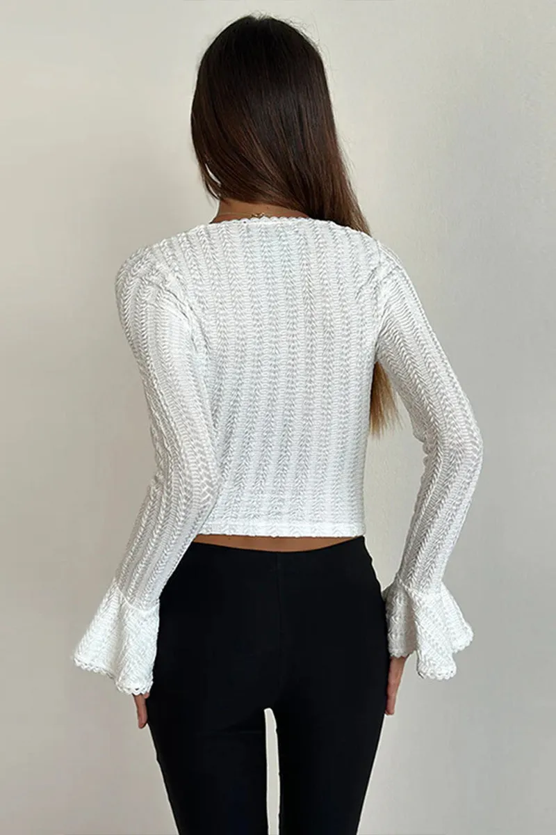 HTS1256 Delicate Crochet Bell-Sleeve Top