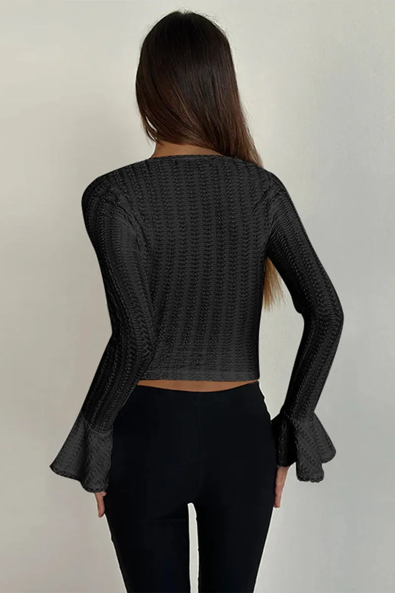 HTS1256 Delicate Crochet Bell-Sleeve Top