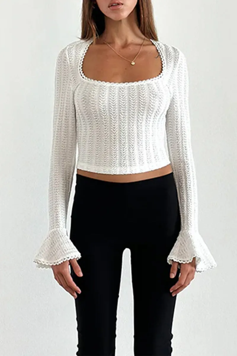 HTS1256 Delicate Crochet Bell-Sleeve Top