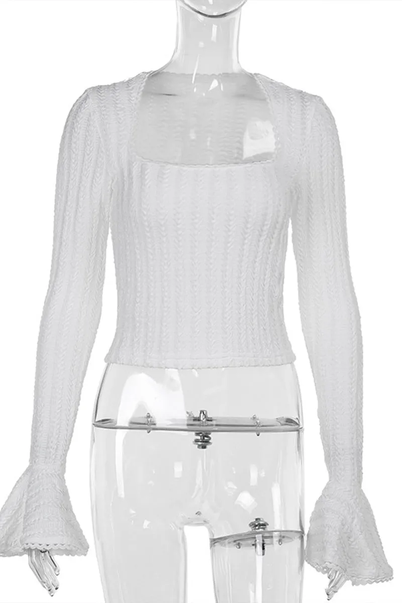 HTS1256 Delicate Crochet Bell-Sleeve Top