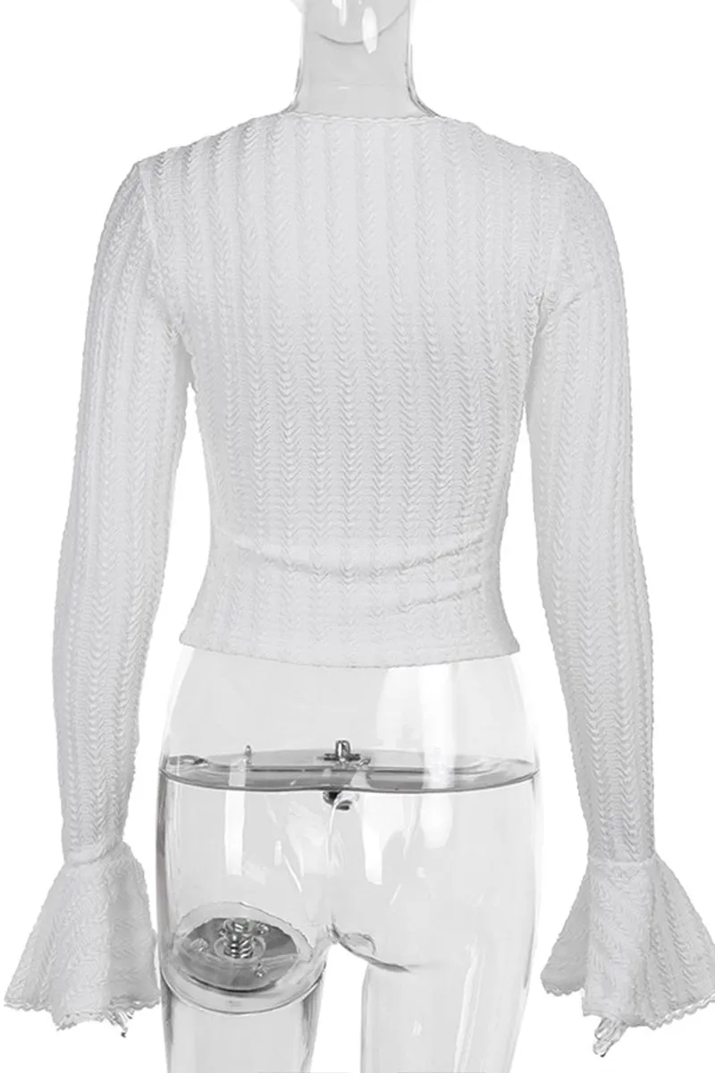 HTS1256 Delicate Crochet Bell-Sleeve Top