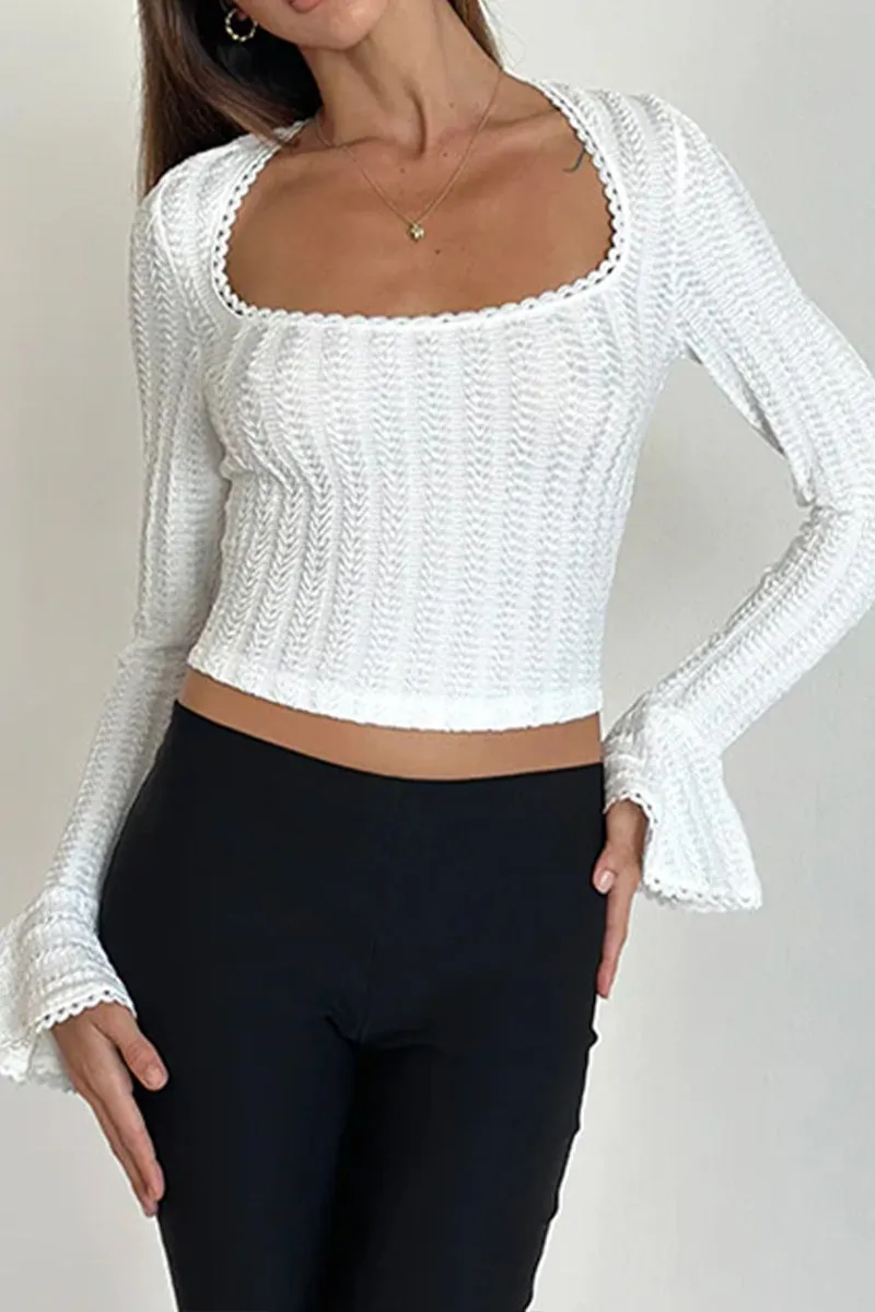 HTS1256 Delicate Crochet Bell-Sleeve Top