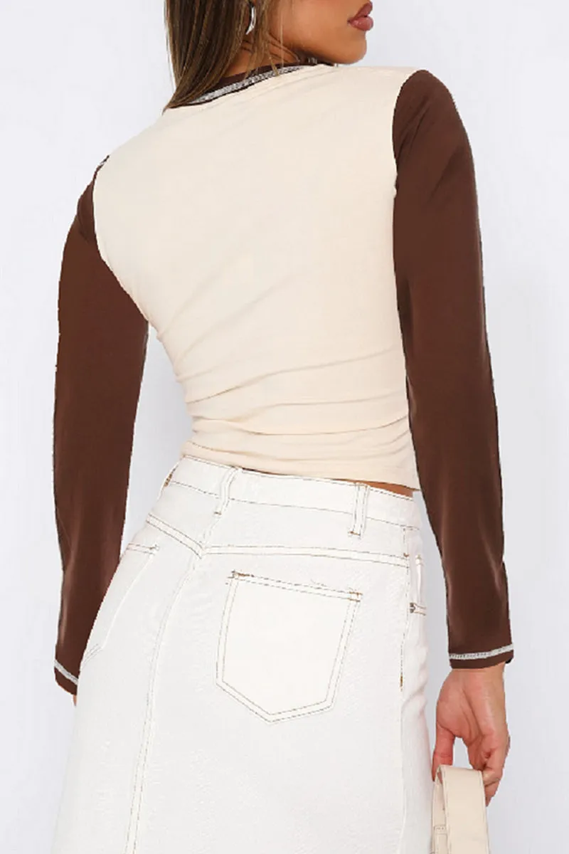 HTS1303 Contrast Stitch Long Sleeve Top
