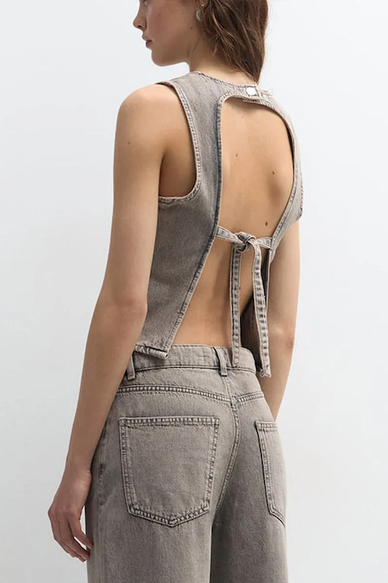 HTT1253 Minimalist Denim Crop Top