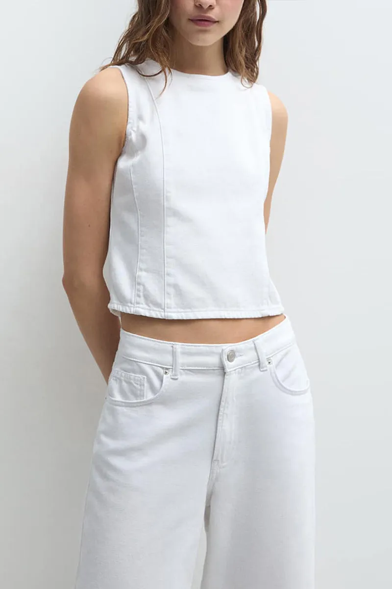HTT1253 Minimalist Denim Crop Top