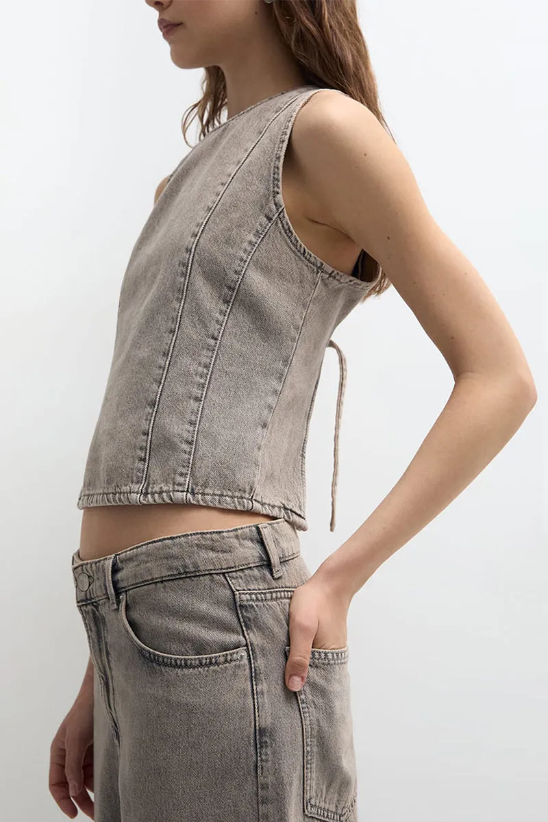HTT1253 Minimalist Denim Crop Top
