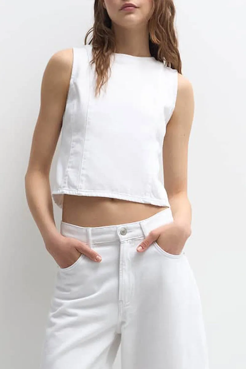 HTT1253 Minimalist Denim Crop Top