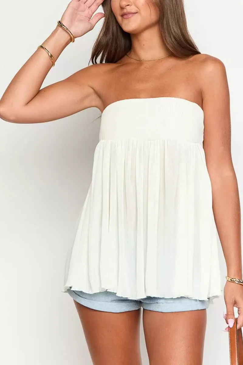 HTZ1122 Strapless Pleated Flare Tube Top