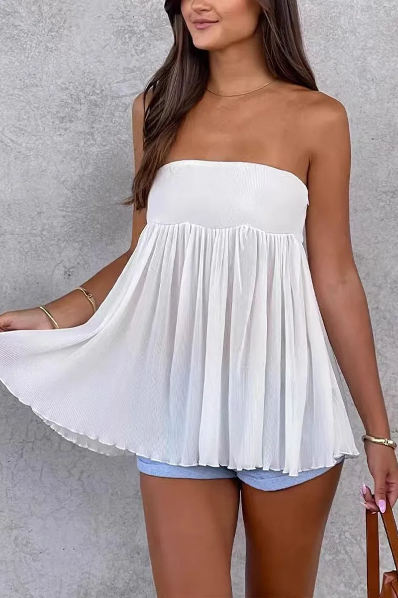 HTZ1122 Strapless Pleated Flare Tube Top