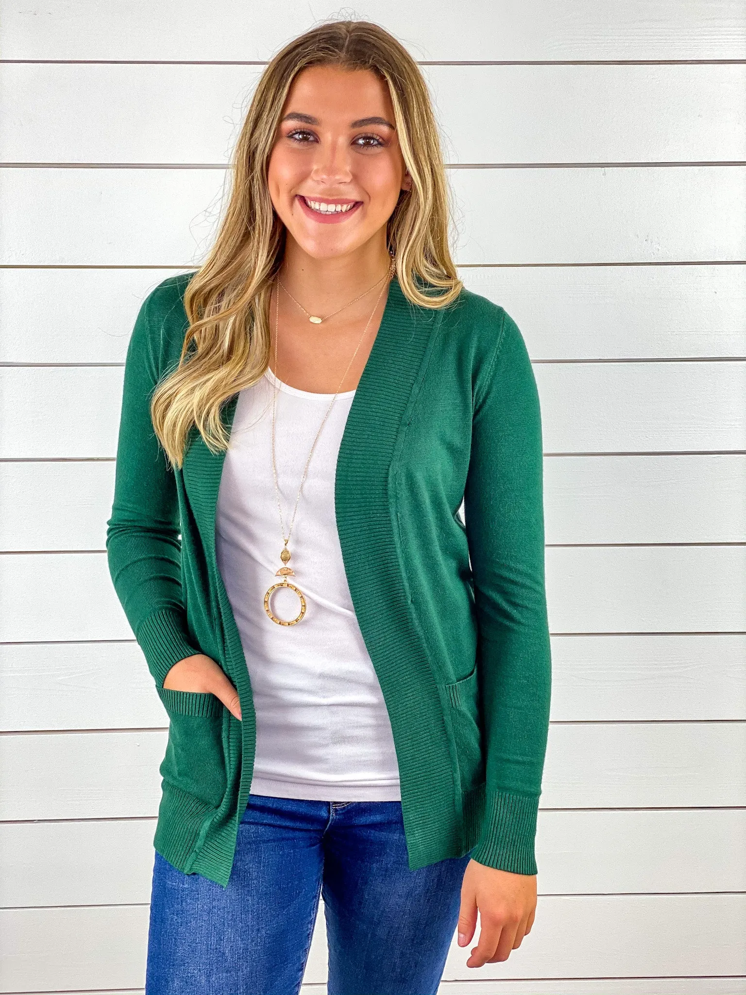 Hunter Green Cardigan with Pockets