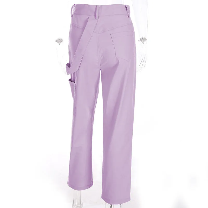 [@ilkexvdb] "PURPLE SIDE POCKET HIGH WAIST" OVERALLS PANTS K050301REVIEW