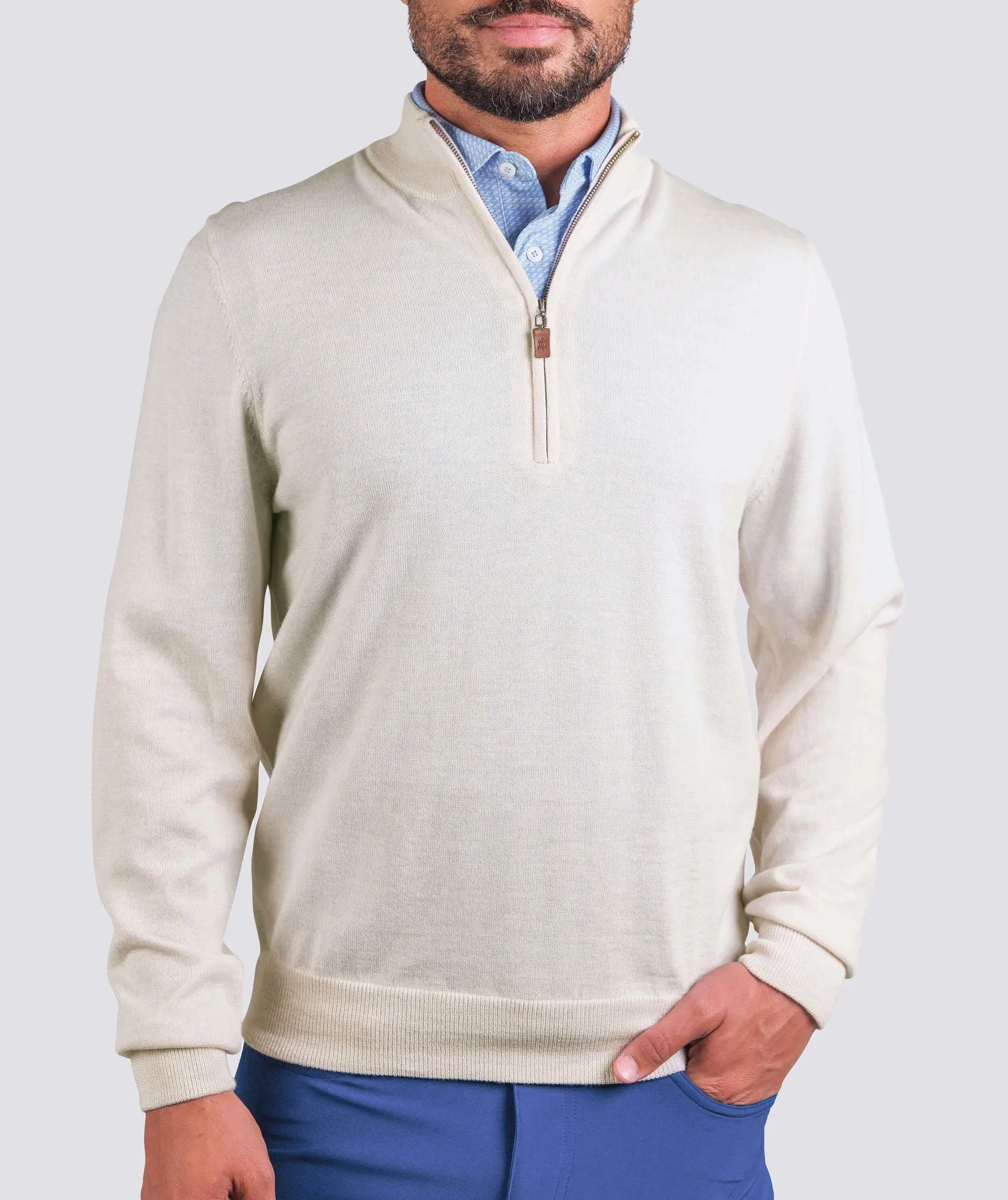 Italian Merino Quarter-Zip Sweater - Antique White