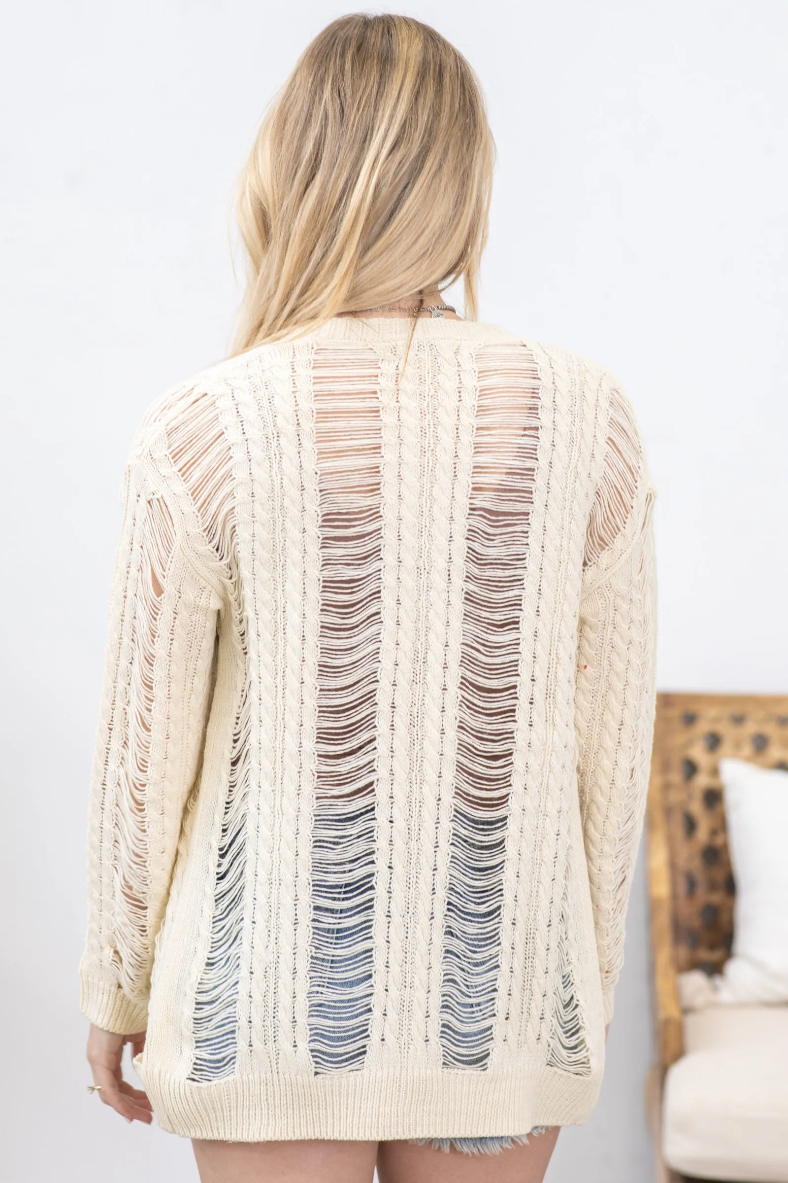 Ivory Distressed Cardigan