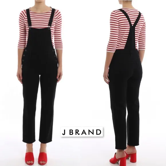 J BRAND JULES OVERALLS JEAN DUNGAREES BLACK BOYFRIEND STRAIGHT LEG RETRO DENIM M