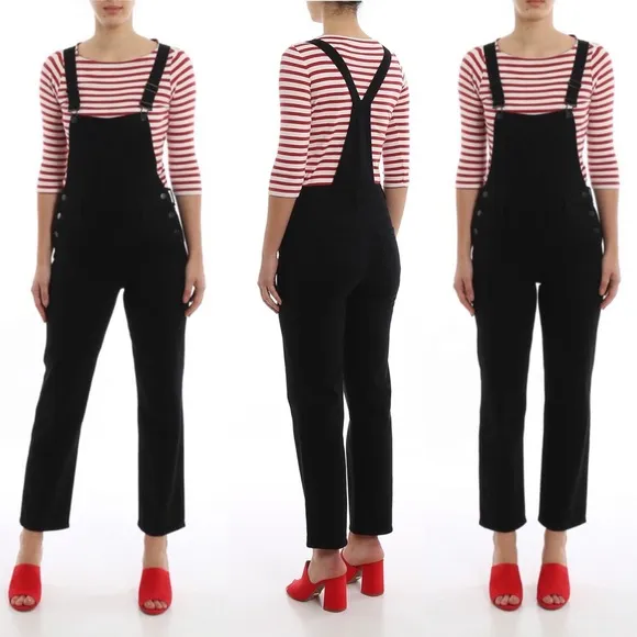J BRAND JULES OVERALLS JEAN DUNGAREES BLACK BOYFRIEND STRAIGHT LEG RETRO DENIM M