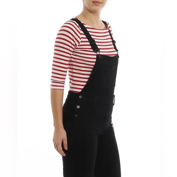 J BRAND JULES OVERALLS JEAN DUNGAREES BLACK BOYFRIEND STRAIGHT LEG RETRO DENIM M