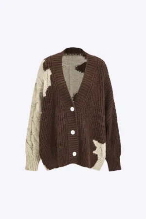 Jane - Chic Color Block Patchwork Woman's Sweater Cardigan