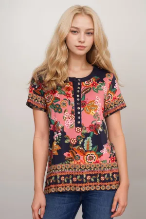 Johnny Was The Janie Favorite Short Sleeve Henley Tee T19624-6