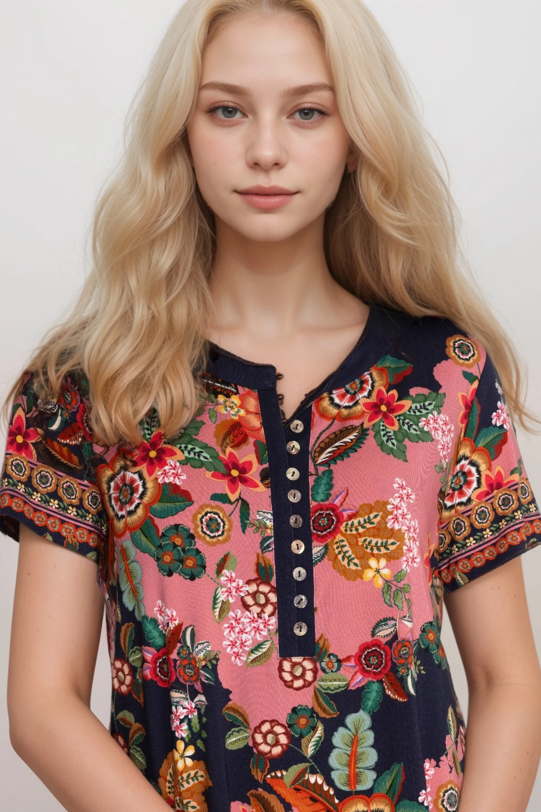 Johnny Was The Janie Favorite Short Sleeve Henley Tee T19624-6