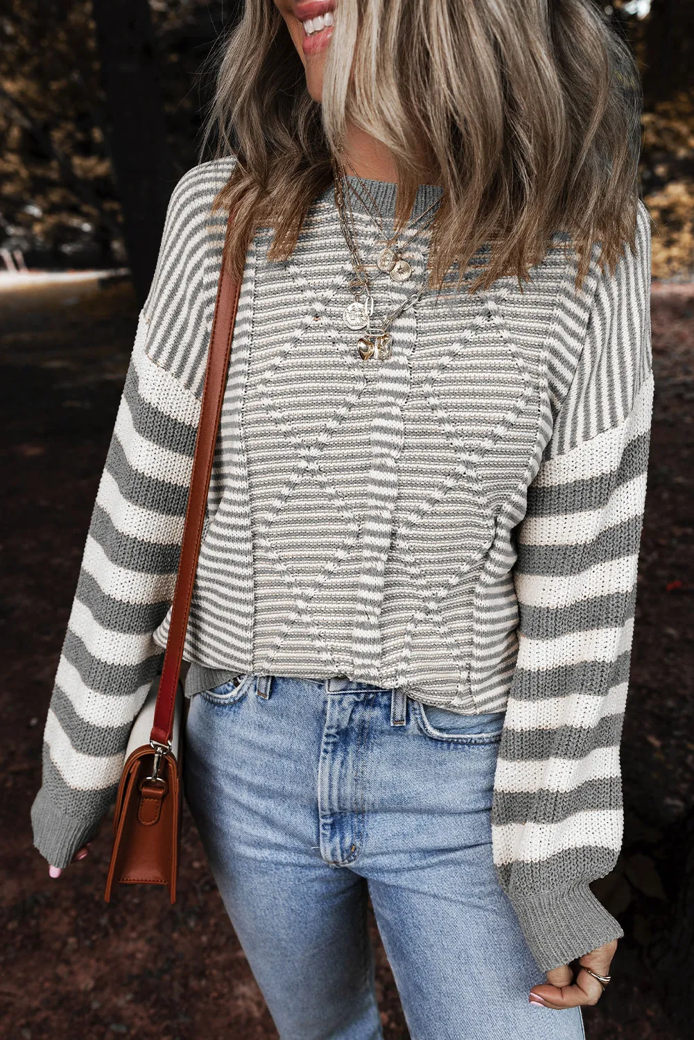KaleaBoutique Geometric Textured Drop Shoulder Sweater