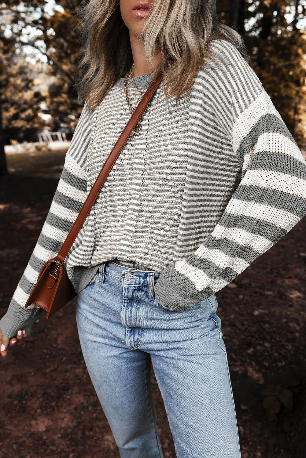 KaleaBoutique Geometric Textured Drop Shoulder Sweater
